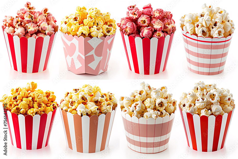 popcorn isolated on white, Rich collection of popcorn, isolated on white background
