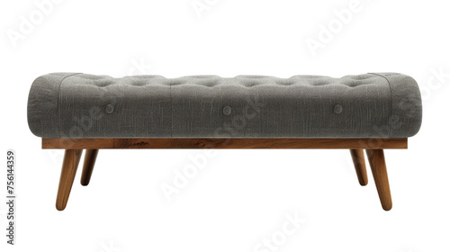 Upholstered Bench-Style Sofa with Wooden Legs, Transparent Background PNG