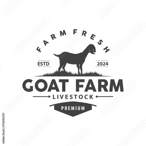 Goat logo design vector goat farm illustration cattle livestock silhouette retro rustic