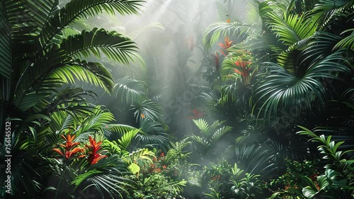 tropical jungle fantasy background. seamless looping overlay 4k virtual video animation background