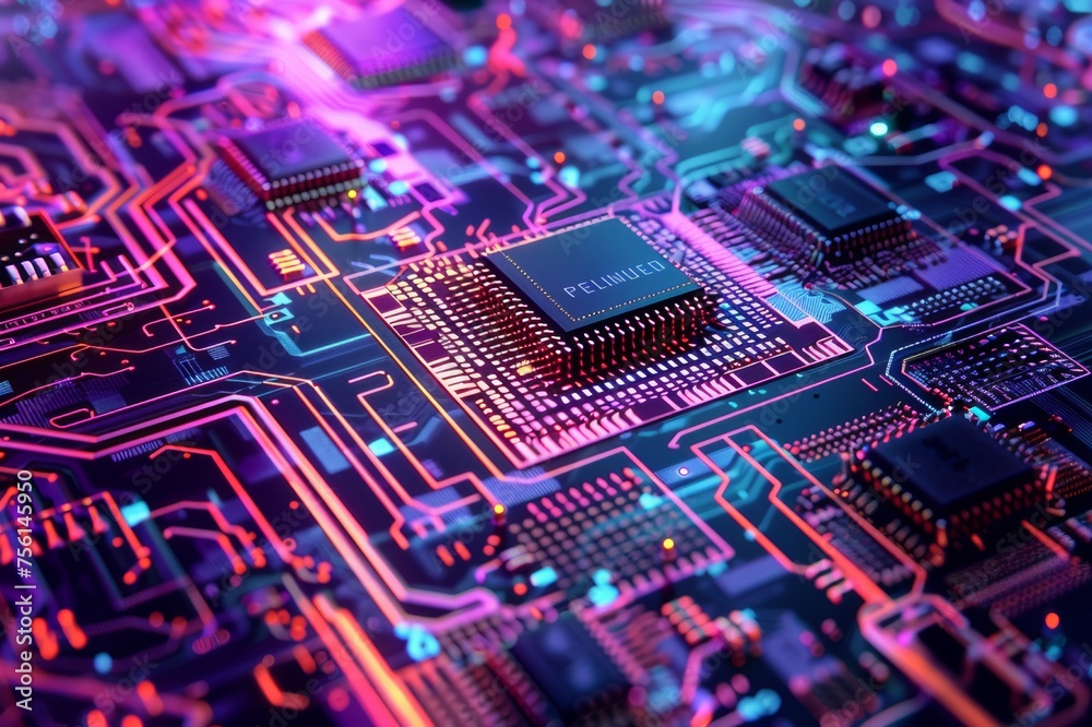 Microscope view of a computer chip circuit.