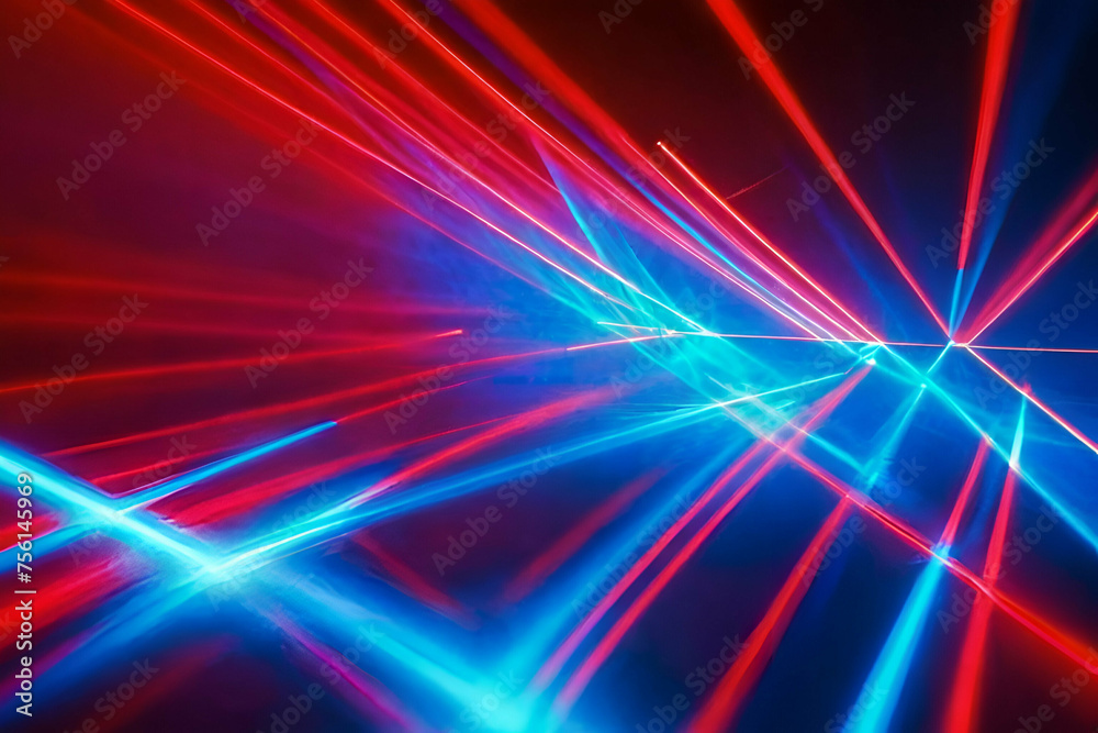 Laser neon red and blue light rays flash and glow Laser neon red and blue light rays flash and glow