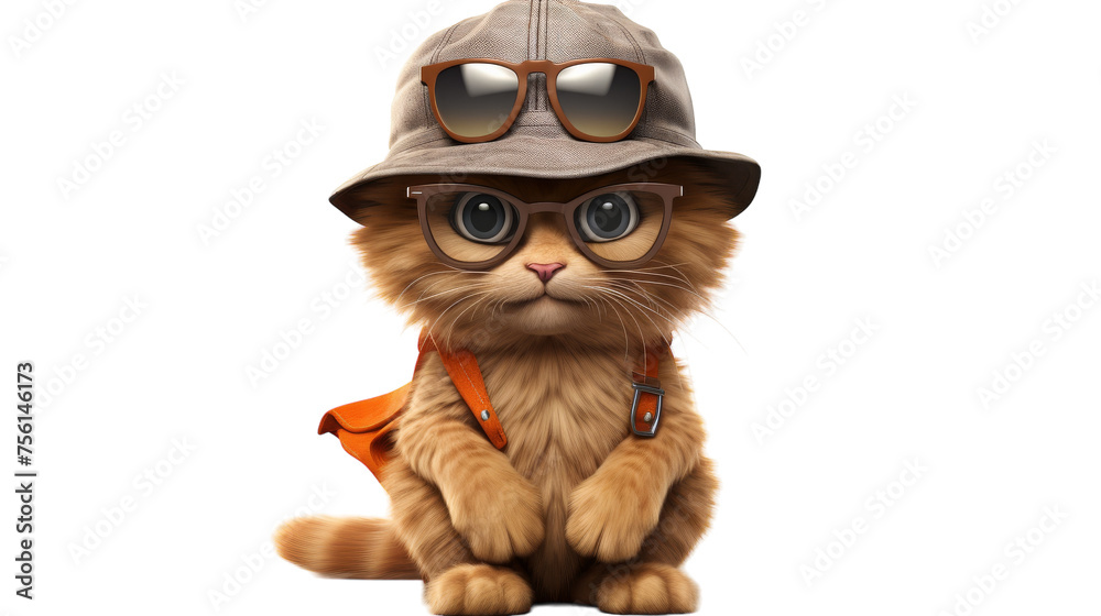 Mischievous 3D Cartoon Cat Wearing Sunglasses Vector Illustration, Transparent Background PNG
