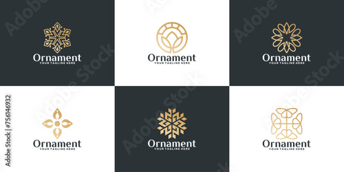 collection of gold geometric ornament logo designs