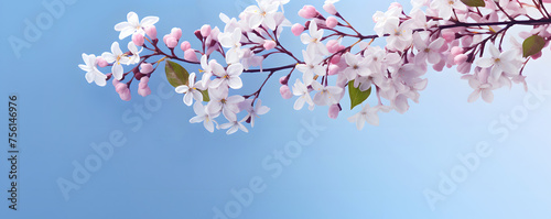 Delicate cherry blossom branches in full bloom set against a soft blue background  invoking a feeling of spring and renewal