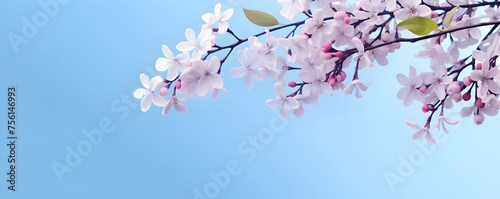 A serene image capturing the delicate cherry blossoms in full bloom against a gentle blue sky, symbolizing spring and renewal