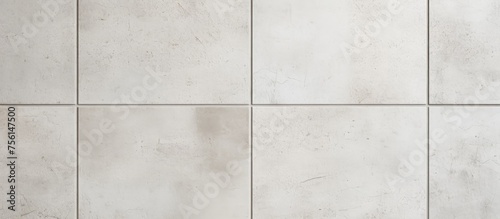 A close up of a white tile wall featuring a rectangular pattern with parallel lines, creating symmetry. The tiles have tints and shades of beige color, resembling wood or composite material © 2rogan