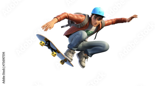 Dynamic 3D Cartoon Skateboarder Performing Tricks with Transparent Background PNG © MatPhoto
