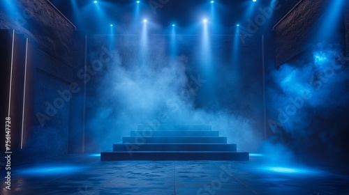 Stage with Blue Lights and Smoke created with Generative AI Technology, ai, generative