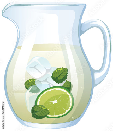 Vector illustration of a pitcher with lemon and mint.