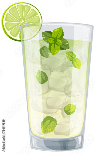 Vector graphic of a mint mojito with ice