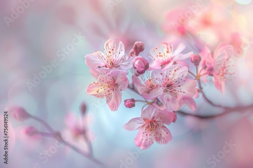 Soft focus image of delicate cherry blossom branches in early spring.
