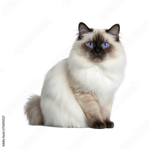 Birman cat isolated on PNG transparent background