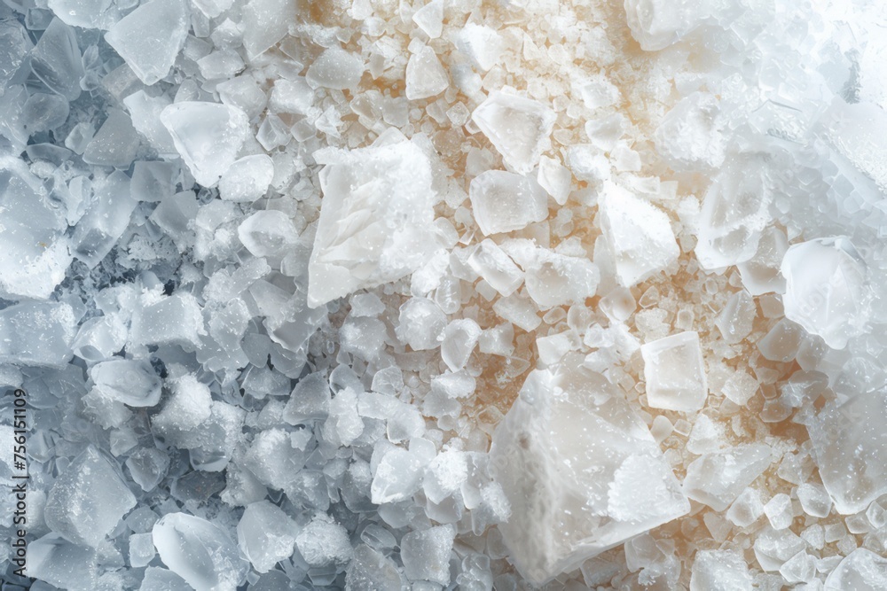 Zoom in to see salt and sugar crystals. Contrasting shapes and textures Microscopic photography Zoom in to see salt and sugar crystals. Contrasting shapes and textures Microscopic photography