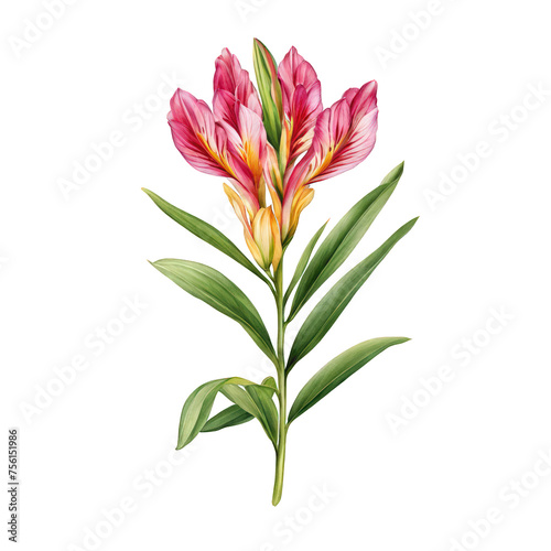 Alstroemeria flower watercolor illustration  cute red pink flower vector illustration  decorative floral element  Peruvian Lily
