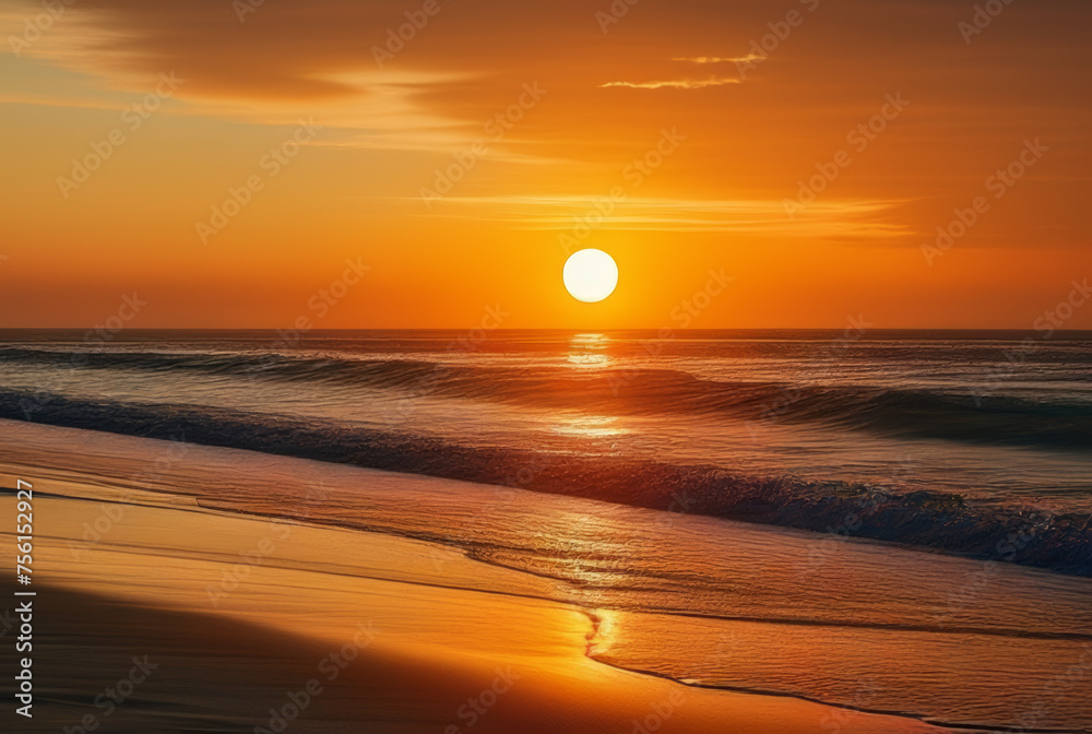 Beautiful sunset on the beach in the summer. Beautiful landscape.
