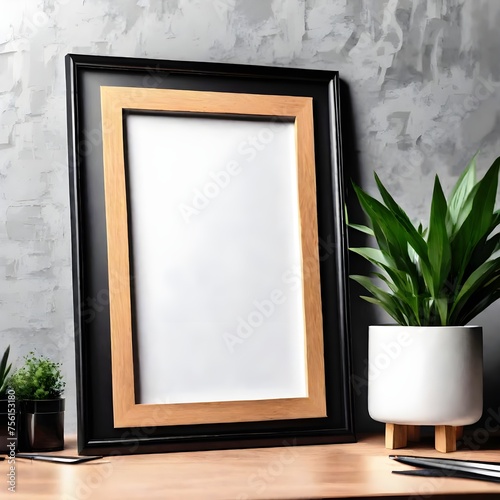 Minimal picture poster frame mockup on white wall © AmirsCraft