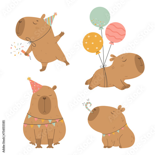 Funny capybara Happy Birthday set