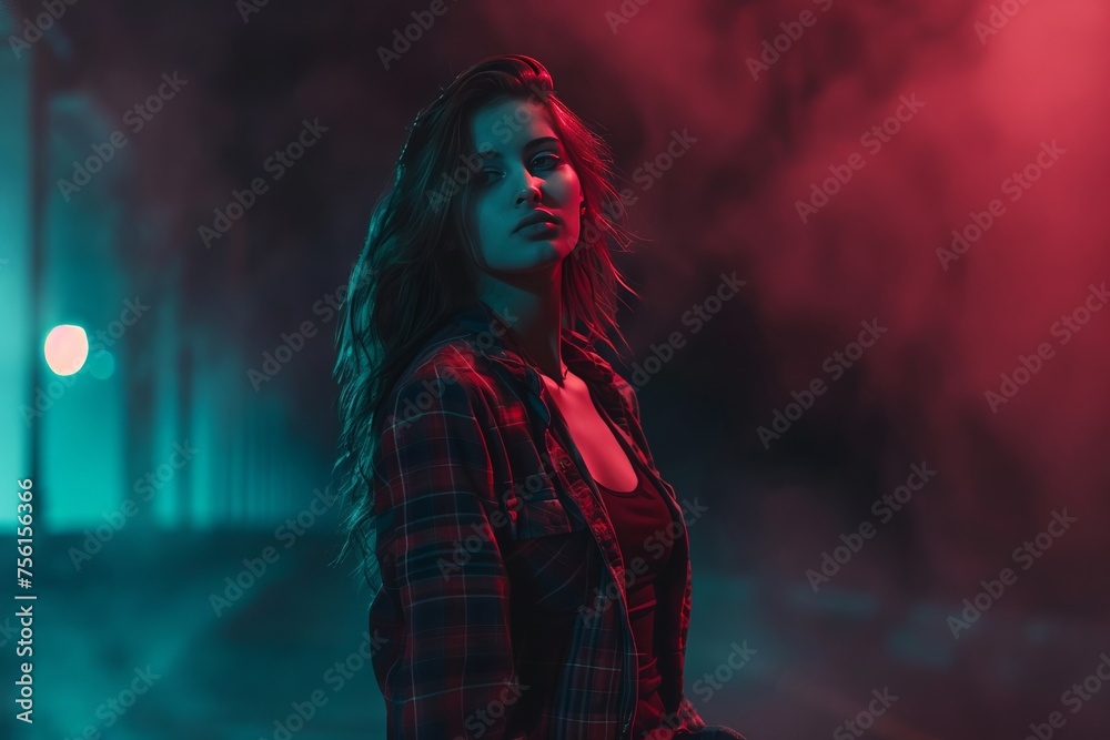 Fototapeta premium night cinematic portrait beautiful woman