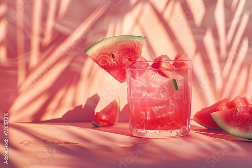 watermelon cocktail with sun shadow photo