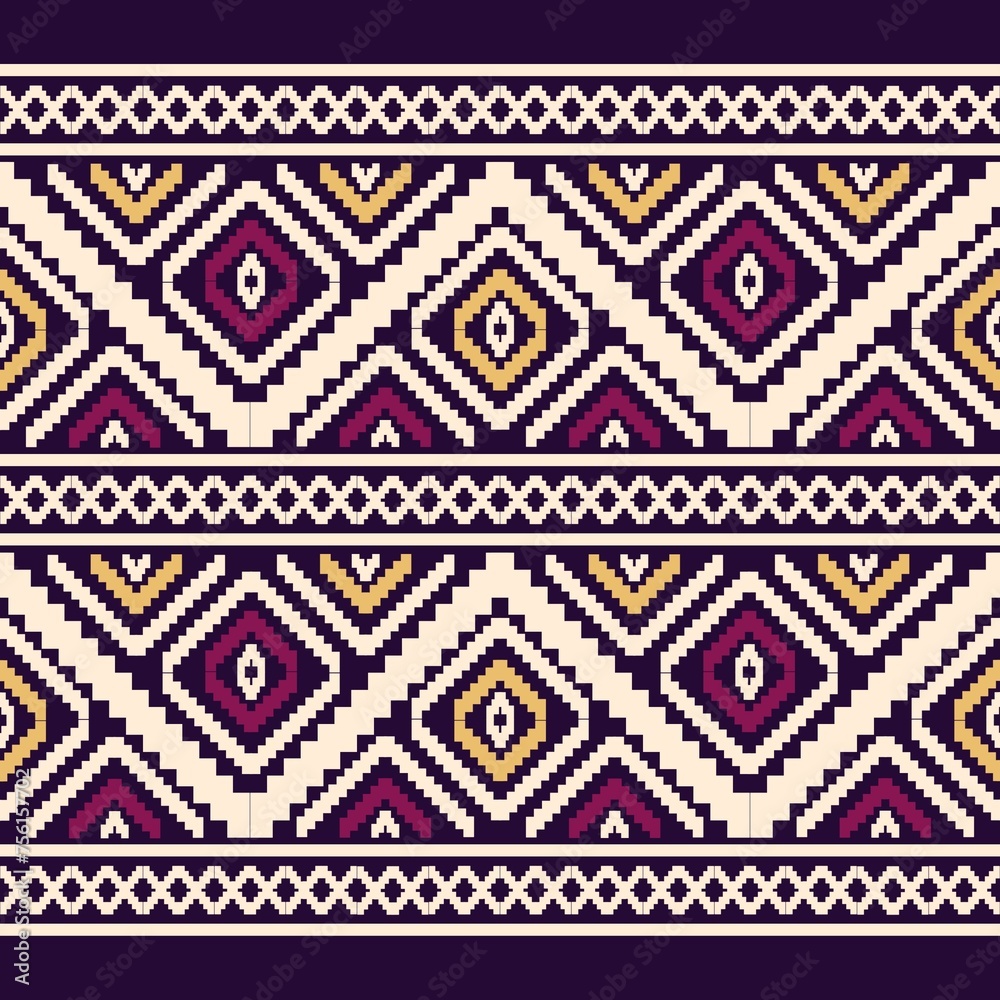 Pixel ethnic pattern, Cross Stitch. Geometric ethnic patterns. Design for Textile, Fabric, Clothing, Tile, Wall Art, Background, Wallpaper.