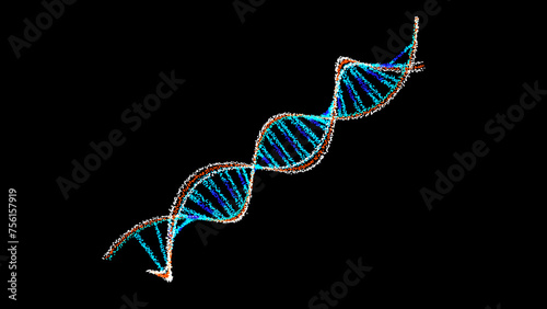 DNA shape million element balls red and white ball outside with blue and light blue inside. rotating on the black screen