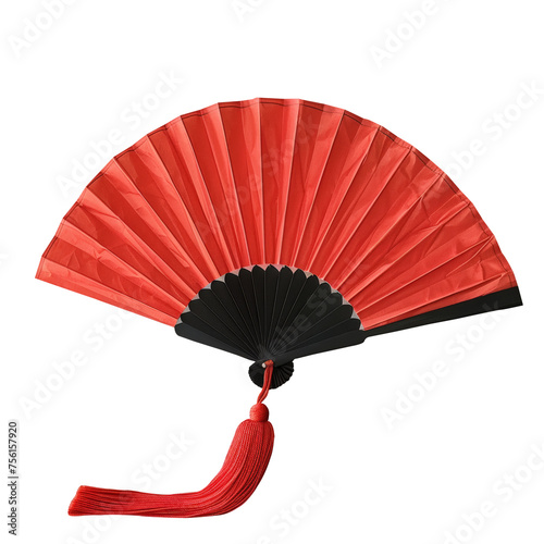 Red Chinese fan and lantern with oriental decorations, showcasing traditional Asian culture