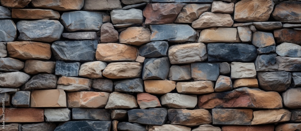 A close up of a stone wall showcasing a variety of building materials such as brick, cobblestone, and bedrock, creating a unique facade with intricate brickwork