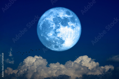 Super hunger moon on the night sky back dark gray cloud