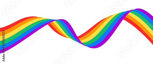 Rainbow wavy ribbon design element. LGBTQ Pride month flag. Rainbow color wave background template shape for banner, poster, flyer, brochure, booklet, cover. Vector illustration backdrop 