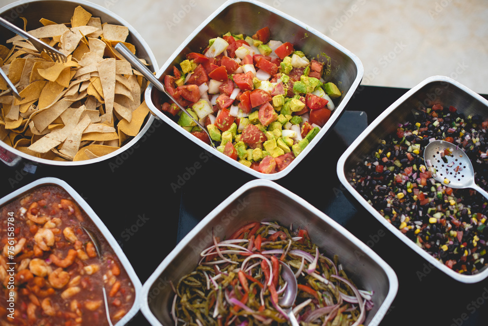 close up of Mexican buffet