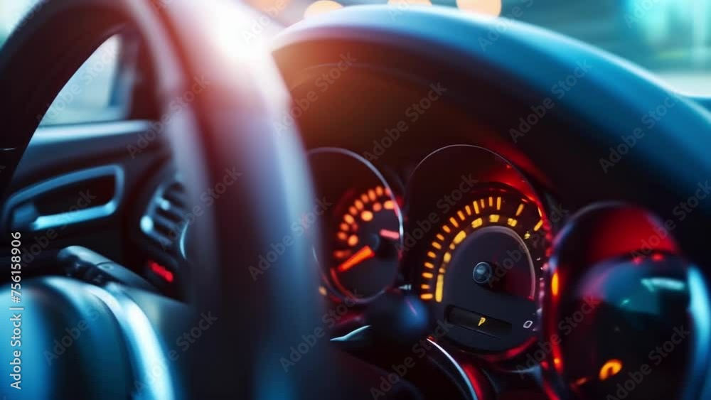 A closeup of the cars dashboard shows the odometer ticking away the numbers steadily increasing as the journey progresses. A closeup of the cars dashboard shows the odometer ticking away the numbers steadily increasing as the journey progresses.