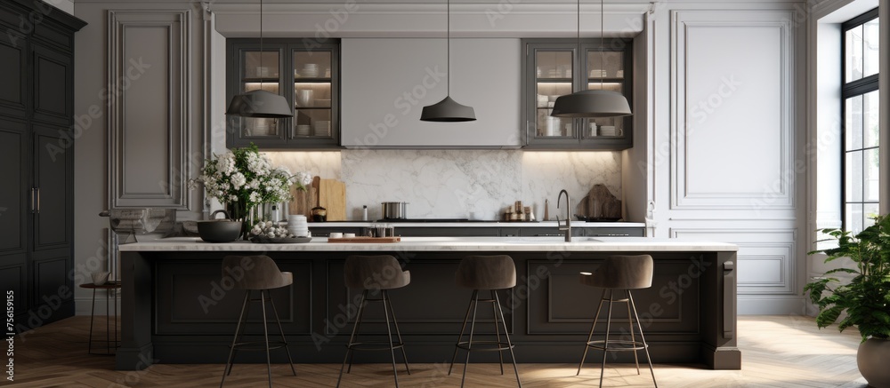 Modern kitchen with interior wainscoting. Modern kitchen with interior wainscoting.