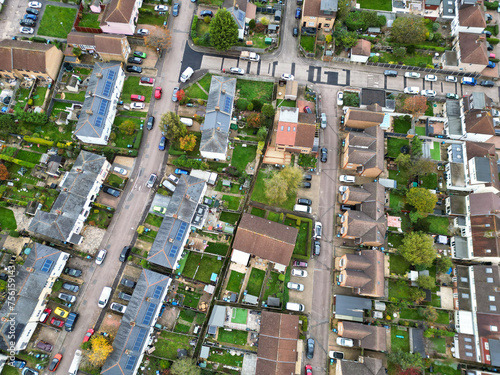 Aerial View of Residential District and Real Estate Homes at Hemel Hempstead City of England UK. November 5th, 2023