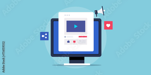 Video content development social media post concept vector illustration.