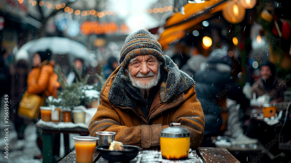 Witnessing hope in an elderly man at a street food stand Witnessing hope in an elderly man at a street food stand