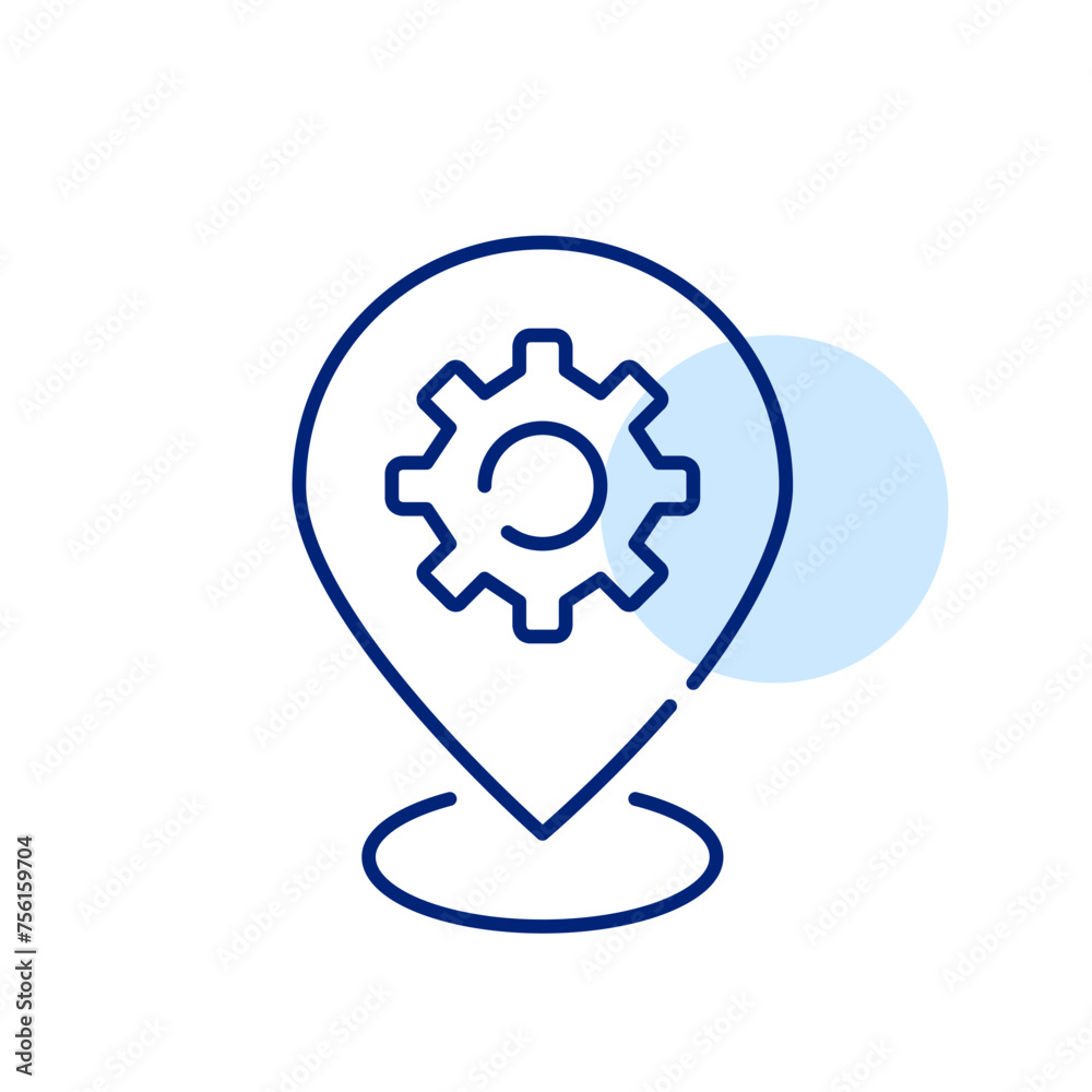 Location adjustment tools. Cogwheel and map pointer. Pixel perfect, editable stroke icon Location adjustment tools. Cogwheel and map pointer. Pixel perfect, editable stroke icon