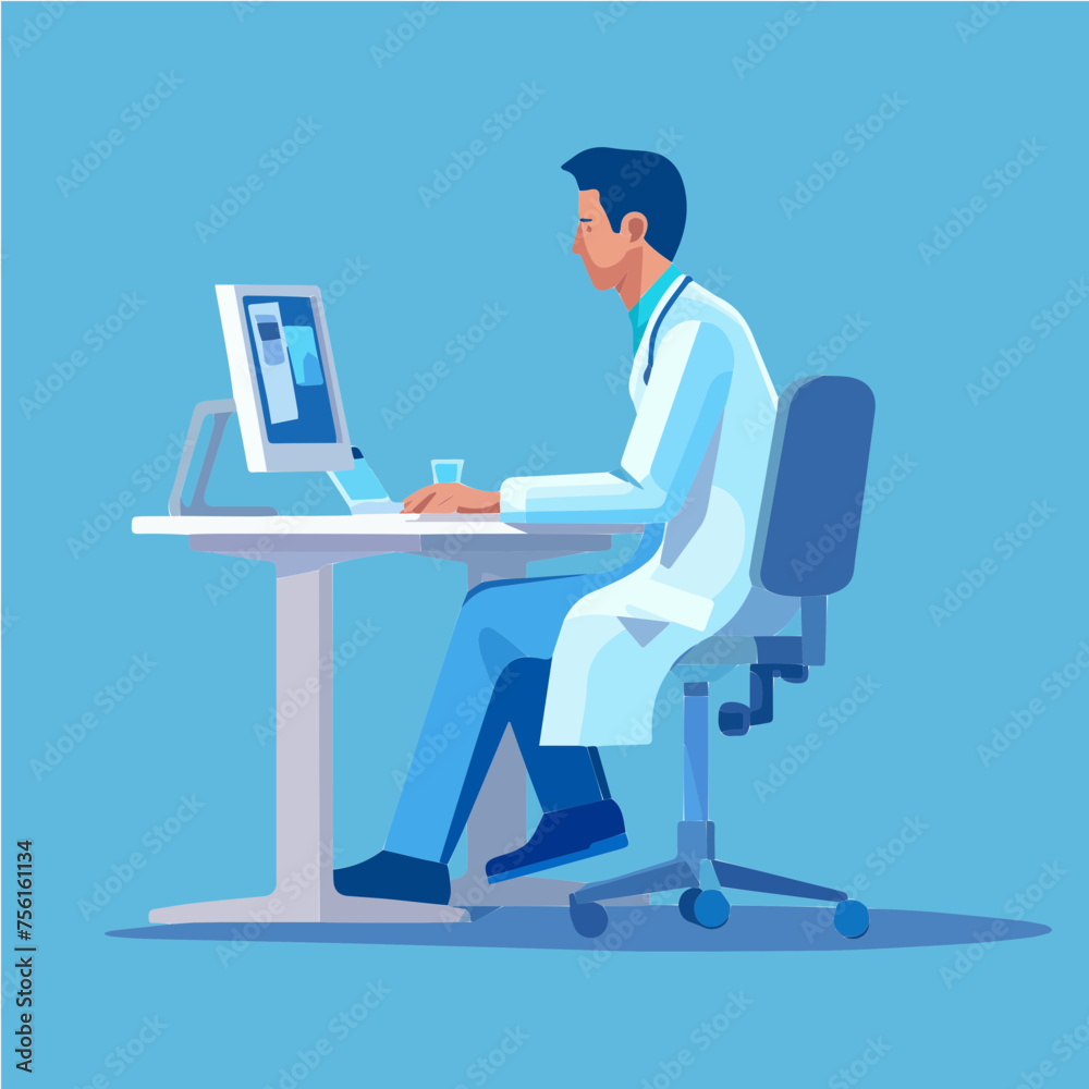 Medical doctor at the computer desk