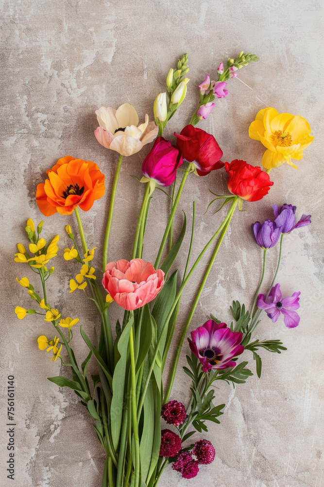 Greeting card with a bouquet of spring flowers and plenty of blank space for a personalized message