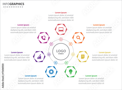 Circle infographic template with 7 options for presentations. Vector infographic design template. diagram, number options. Data visualization. Business concept with 7 steps, seven process.