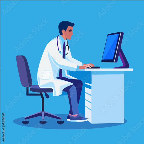 Medical doctor at the computer desk