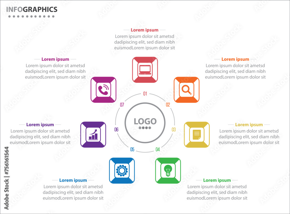 Circle infographic template with 7 options for presentations. Vector infographic design template. diagram, number options. Data visualization. Business concept with 7 steps, seven process. Circle infographic template with 7 options for presentations. Vector infographic design template. diagram, number options. Data visualization. Business concept with 7 steps, seven process.