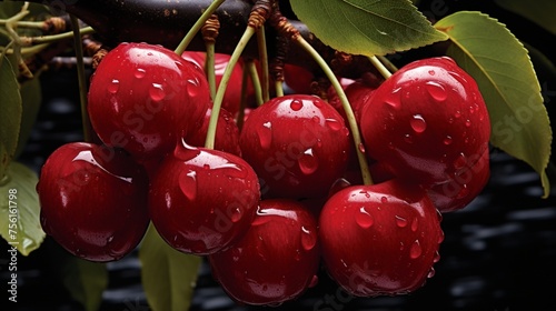 Clusters of ripe, succulent cherries hang temptingly from the branches, promising bursts of sweetness with each bite.