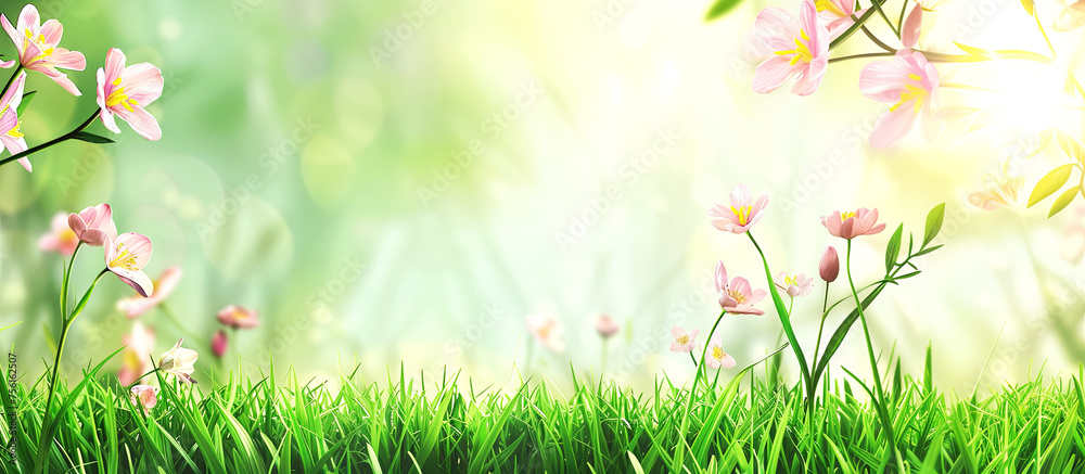 Spring garden with  flower. Banner with copy space