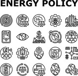 energy policy infrastructure icons set vector. power transition, eco green, earth transmission, save planet, change climate energy policy infrastructure black contour illustrations