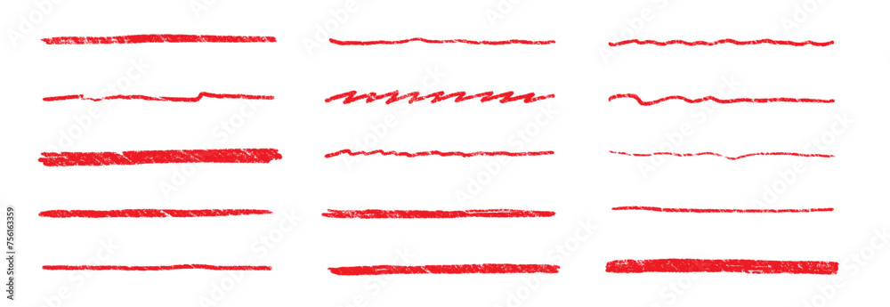 Line underline red crayon brush pencil pen marker paint stroke. Line red brush crayon highlight underline strike color through drawn strikethrough handwritten emphasis squiggle vector swoosh under - obrazy, fototapety, plakaty 