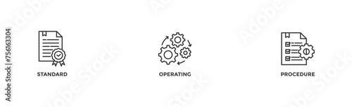 SOP banner web icon vector illustration concept for the standard operating procedure with an icon of instruction, quality, manual, process, operation, sequence, workflow, iteration, and puzzle