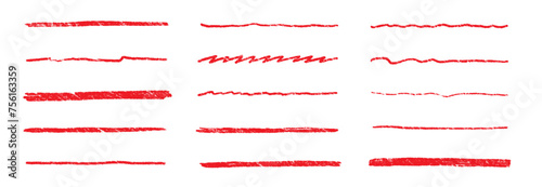 Line underline red crayon brush pencil pen marker paint stroke. Line red brush crayon highlight underline strike color through drawn strikethrough handwritten emphasis squiggle vector swoosh under