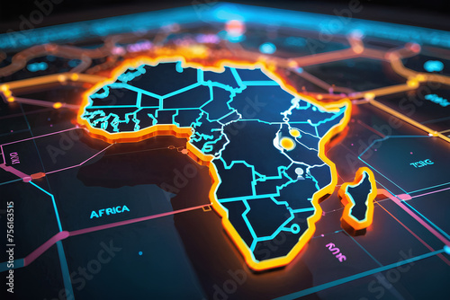 Digital map of africa, cyber concept of global network and connectivity and data transfer and technology. Generative AI