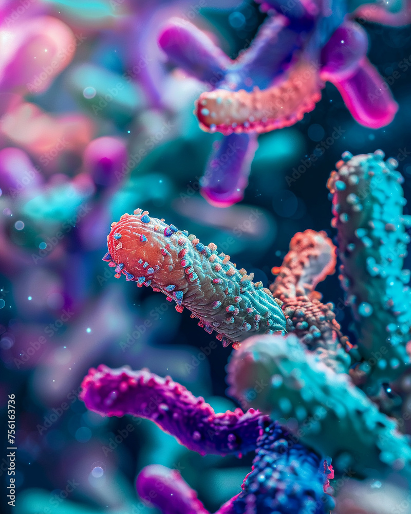 Close-up of vibrant microbes under a microscope Close-up of vibrant microbes under a microscope